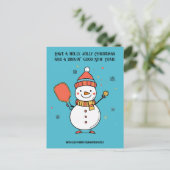 Benutzerdefinierter Text Dinking Snowman Feiertagspostkarte (Stehend Vorderseite)