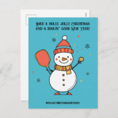 Benutzerdefinierter Text Dinking Snowman Feiertagspostkarte (Vorne/Hinten)