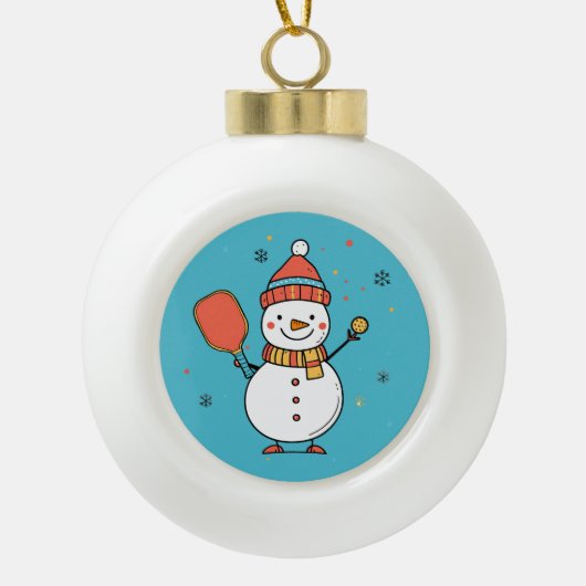 Benutzerdefinierter Text Dinking Snowman Keramik Kugel-Ornament (Vorderseite)