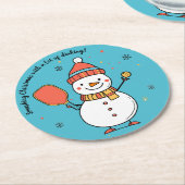 Benutzerdefinierter Text Dinking Snowman Runder Pappuntersetzer (Angewinkelt)