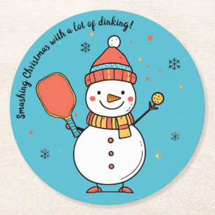 Benutzerdefinierter Text Dinking Snowman Runder Pappuntersetzer