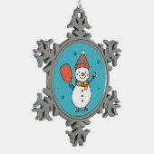 Benutzerdefinierter Text Dinking Snowman Schneeflocken Zinn-Ornament (Links)