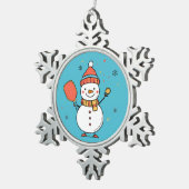 Benutzerdefinierter Text Dinking Snowman Schneeflocken Zinn-Ornament (Rechts)