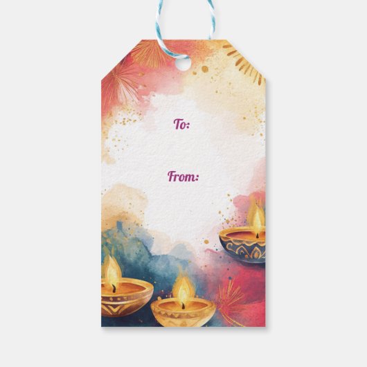 Benutzerdefinierter Text, Diwali Wasserfarbe Licht Geschenkanhänger (Rückseite)