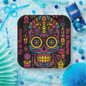 Benutzerdefinierter Text 💀 Doodstyle Día de Muert Pappteller (Party)