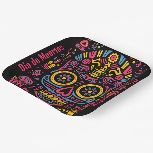Benutzerdefinierter Text 💀 Doodstyle Día de Muert Pappteller (Gewinkelt)