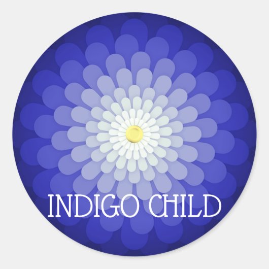 Benutzerdefinierter Text Dunkelblau Mandala Blume  Runder Aufkleber (Vorderseite)