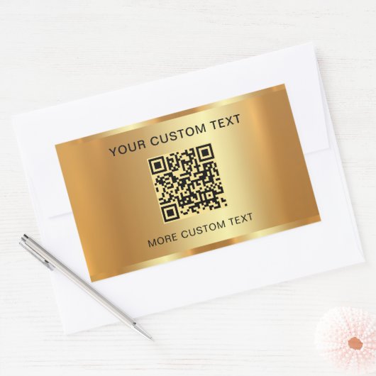 Benutzerdefinierter Text Eleganable QR Code Gold L Rechteckiger Aufkleber (Umschlag)