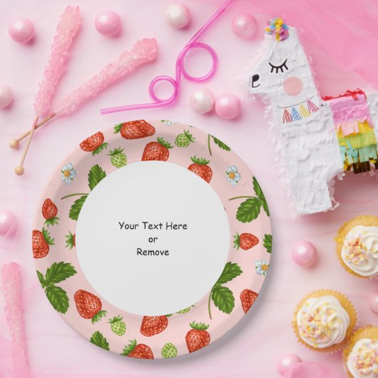 Benutzerdefinierter Text Erdbeermuster rosa Hinter Pappteller (Party)