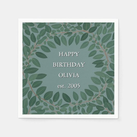 Benutzerdefinierter Text Eukalyptus Frame Napkin - Serviette (Vorderseite)