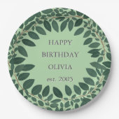 Benutzerdefinierter Text Eukalyptus Rahmen - grün Pappteller (Vorderseite)