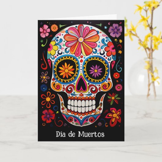 Benutzerdefinierter Text 💀 Exquisite Día de Muert Karte (Gelbe Blume)