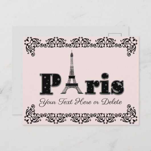 Benutzerdefinierter Text/Farbe Rosa Paris Eiffeltu Postkarte (Vorne/Hinten)