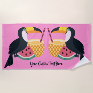 Benutzerdefinierter Text & Farbe Toucan Illustrati Strandtuch