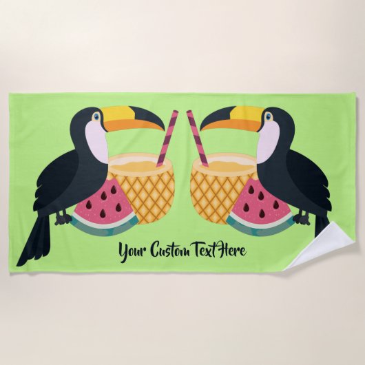 Benutzerdefinierter Text & Farbe Toucan Illustrati Strandtuch (Vorderseite)