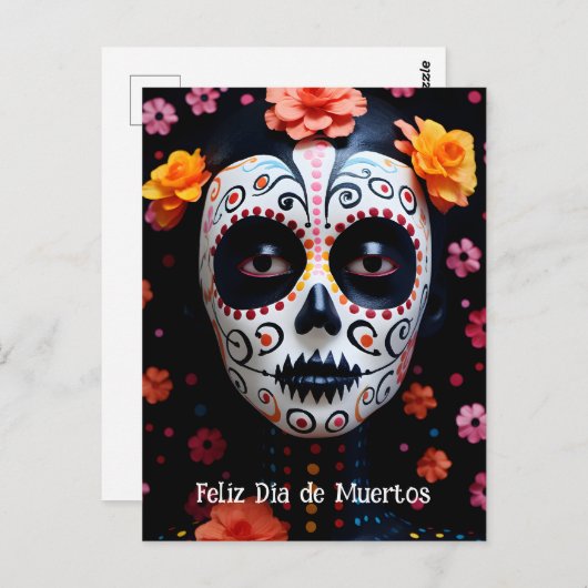 Benutzerdefinierter Text 💀 farbenfrohe La Catrina Postkarte (Vorne/Hinten)