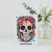 Benutzerdefinierter Text 💀 farbige Día de Muertos Postkarte (Stehend Vorderseite)