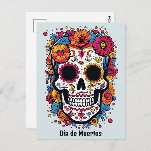 Benutzerdefinierter Text 💀 farbige Día de Muertos Postkarte (Vorne/Hinten)