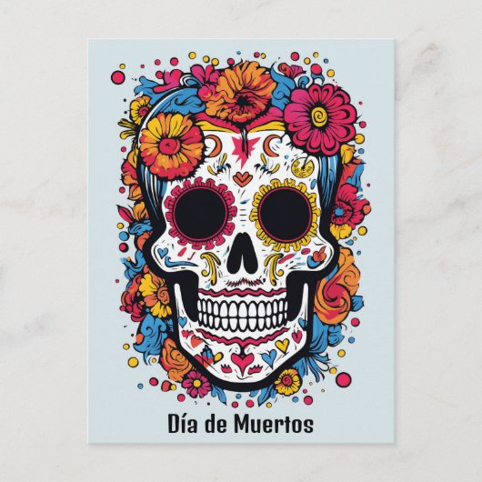 Benutzerdefinierter Text 💀 farbige Día de Muertos Postkarte (Vorderseite)