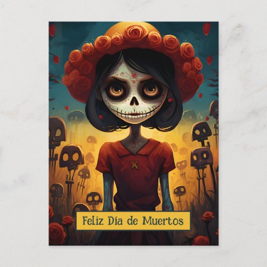 Benutzerdefinierter Text 💀 farbige Día de Muertos Postkarte (Vorderseite)