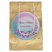 Benutzerdefinierter Text, farbige Schmetterlinge u Mittlere Geschenktüte (Rückseite)