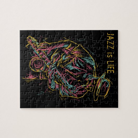 Benutzerdefinierter Text Farbiger Jazzplayer Puzzle (Horizontal)