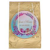 Benutzerdefinierter Text, farbiger Schmetterling u Mittlere Geschenktüte (Rückseite)