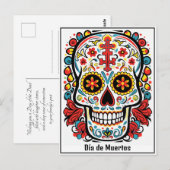 Benutzerdefinierter Text 💀 farbiges Doodle Día de Postkarte (Vorne/Hinten)