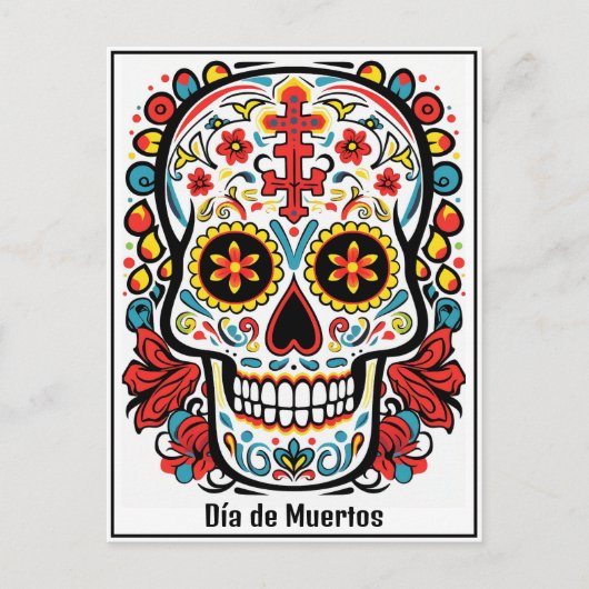 Benutzerdefinierter Text 💀 farbiges Doodle Día de Postkarte (Vorderseite)