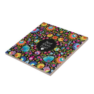 Benutzerdefinierter Text, Folklore-Blume  Fliese