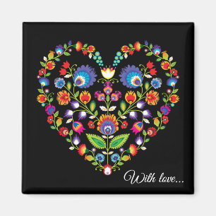 Benutzerdefinierter Text, Folklore-Herz, Wycinanki Magnet