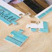 Benutzerdefinierter Text/Foto Blau Türkis Holz Rus Puzzle (Seite)