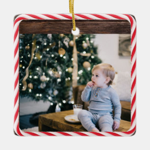 Benutzerdefinierter Text/Foto Weihnachtscreme-Holz Keramikornament