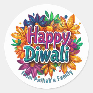 Benutzerdefinierter Text, Frohes Diwali Blumenexpl Runder Aufkleber