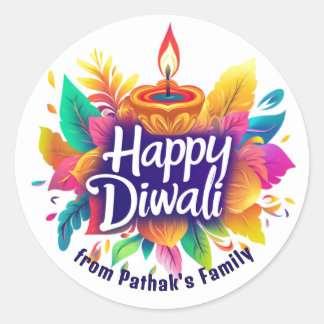 Benutzerdefinierter Text, Frohes Diwali Diya & Blä Runder Aufkleber