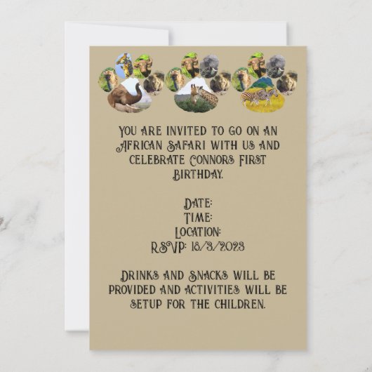 Benutzerdefinierter Text für afrikanische Wildlife Einladung (Rückseite)