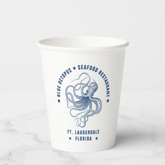 Benutzerdefinierter Text für Blue Octopus Illustra Pappbecher (Rückseite)