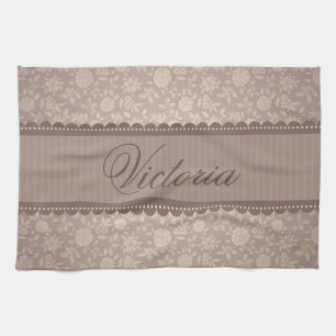 Benutzerdefinierter Text für braune beige Blume Küchentuch