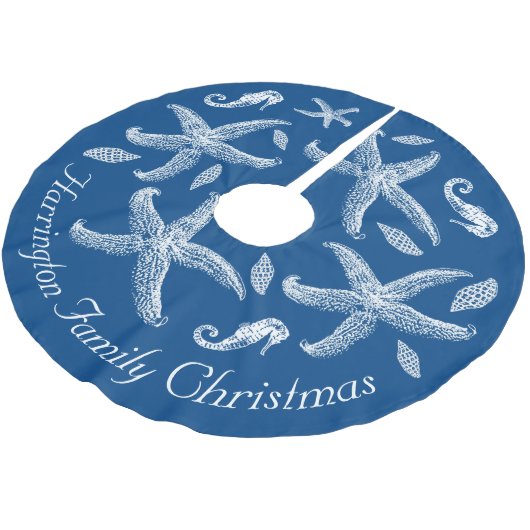 Benutzerdefinierter Text für das blaue Meer Polyester Weihnachtsbaumdecke (Schrägansicht)