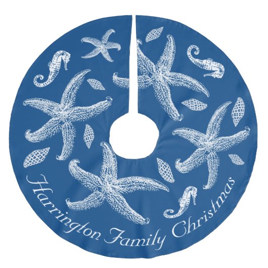 Benutzerdefinierter Text für das blaue Meer Polyester Weihnachtsbaumdecke (Vorderseite)