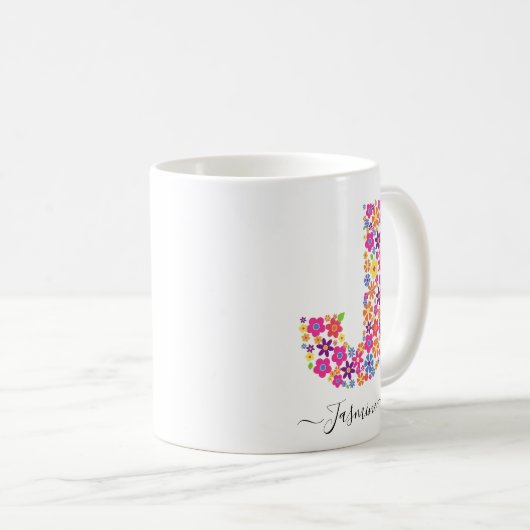 Benutzerdefinierter Text für Monogramm-Blume - Blu Kaffeetasse (VorderseiteRechts)