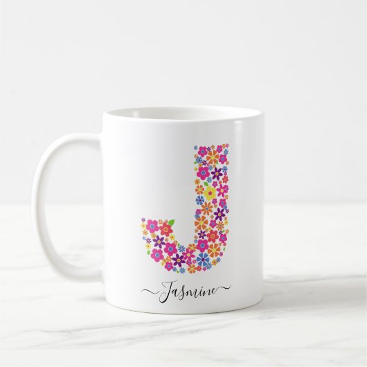 Benutzerdefinierter Text für Monogramm-Blume - Blu Kaffeetasse (Links)