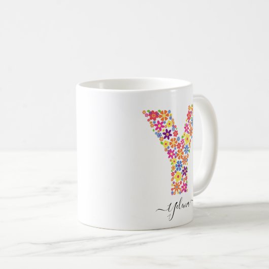 Benutzerdefinierter Text für Monogramm-Blume - Blu Kaffeetasse (VorderseiteRechts)