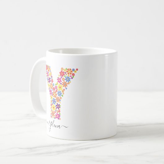 Benutzerdefinierter Text für Monogramm-Blume - Blu Kaffeetasse (Vorderseite Links)