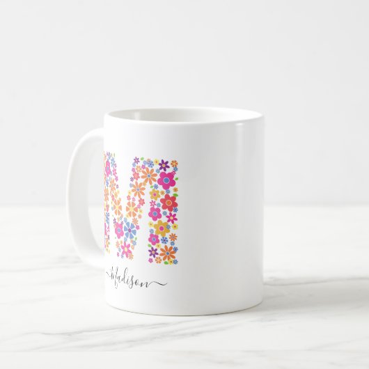 Benutzerdefinierter Text für Monogramm-Blume - Blu Kaffeetasse (Vorderseite Links)
