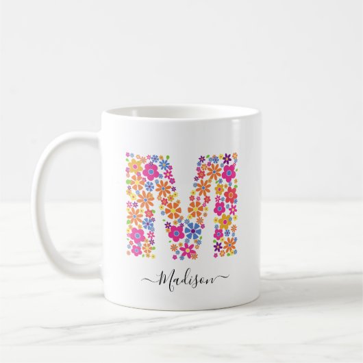 Benutzerdefinierter Text für Monogramm-Blume - Blu Kaffeetasse (Links)