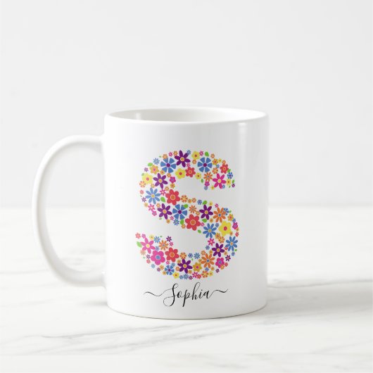 Benutzerdefinierter Text für Monogramm-Blume - Blu Kaffeetasse (Links)