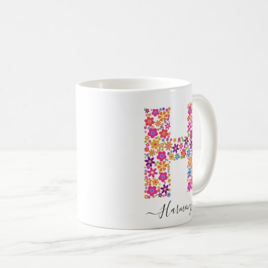 Benutzerdefinierter Text für Monogramm-Blume - Blu Kaffeetasse (VorderseiteRechts)