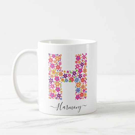 Benutzerdefinierter Text für Monogramm-Blume - Blu Kaffeetasse (Links)