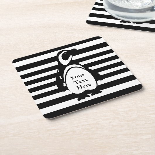 Benutzerdefinierter Text für Pinguine und Streifen Rechteckiger Pappuntersetzer (angewinkelt)